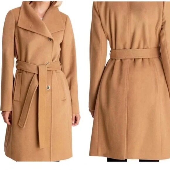 MICHAEL Michael Kors Dark Camel Wool Blend Belted Coat – Size S - Picture 1 of 10